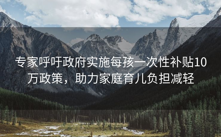 专家呼吁政府实施每孩一次性补贴10万政策，助力家庭育儿负担减轻